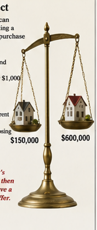 Balance scale comparing home prices to illustrate how closing costs can vary when buying property in Mexico