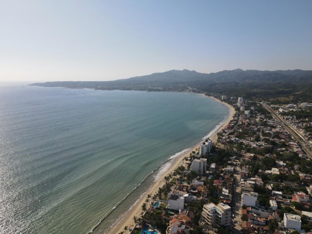 Aerial view of Bucerías coastline and Banderas Bay in Riviera Nayarit, Mexico