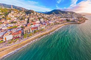 Aerial view of Sayulita and its Pacific coastline in Riviera Nayarit, Mexico