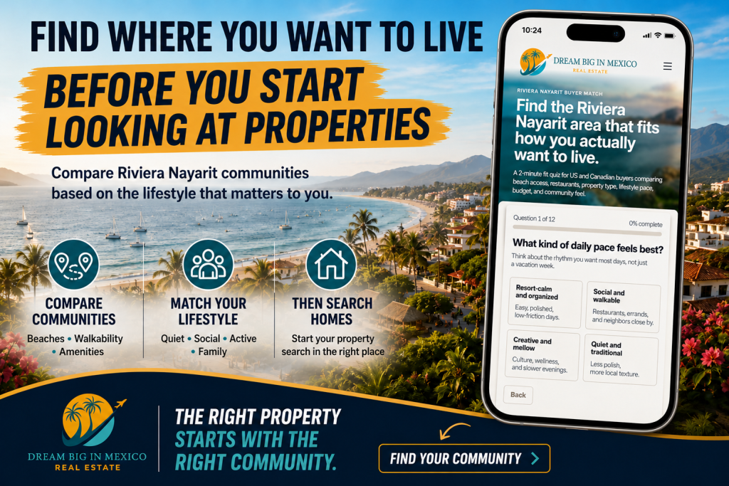 Find where you want to live before you start looking at properties — compare Riviera Nayarit communities by beaches, walkability, amenities and lifestyle. Opens the Neighbourhood Selector tool.